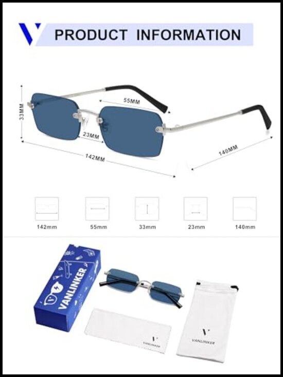 Rimless Rectangle Y2K Sunglasses UV400 Protection main image 6